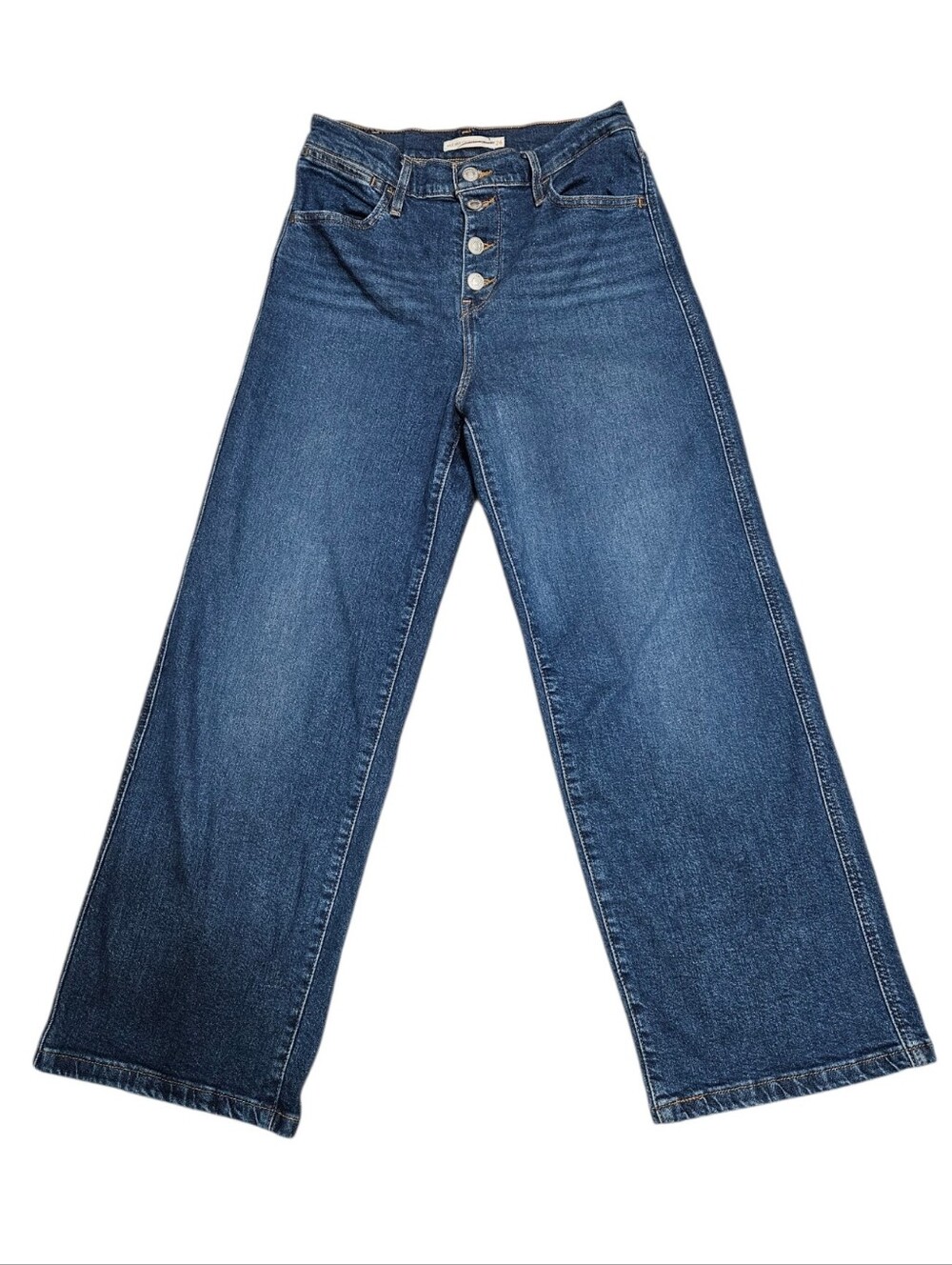 Levis Button Fly Mile High Cropped Wide Leg Women's Jeans - Dark Blue